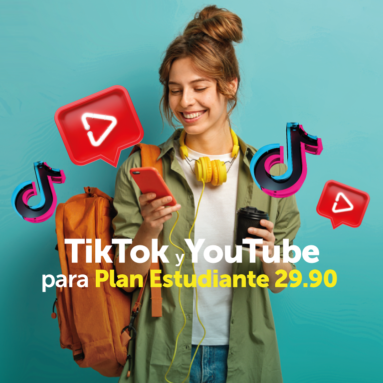 Promo TikTok y Youtube para plan estudiante 29.90